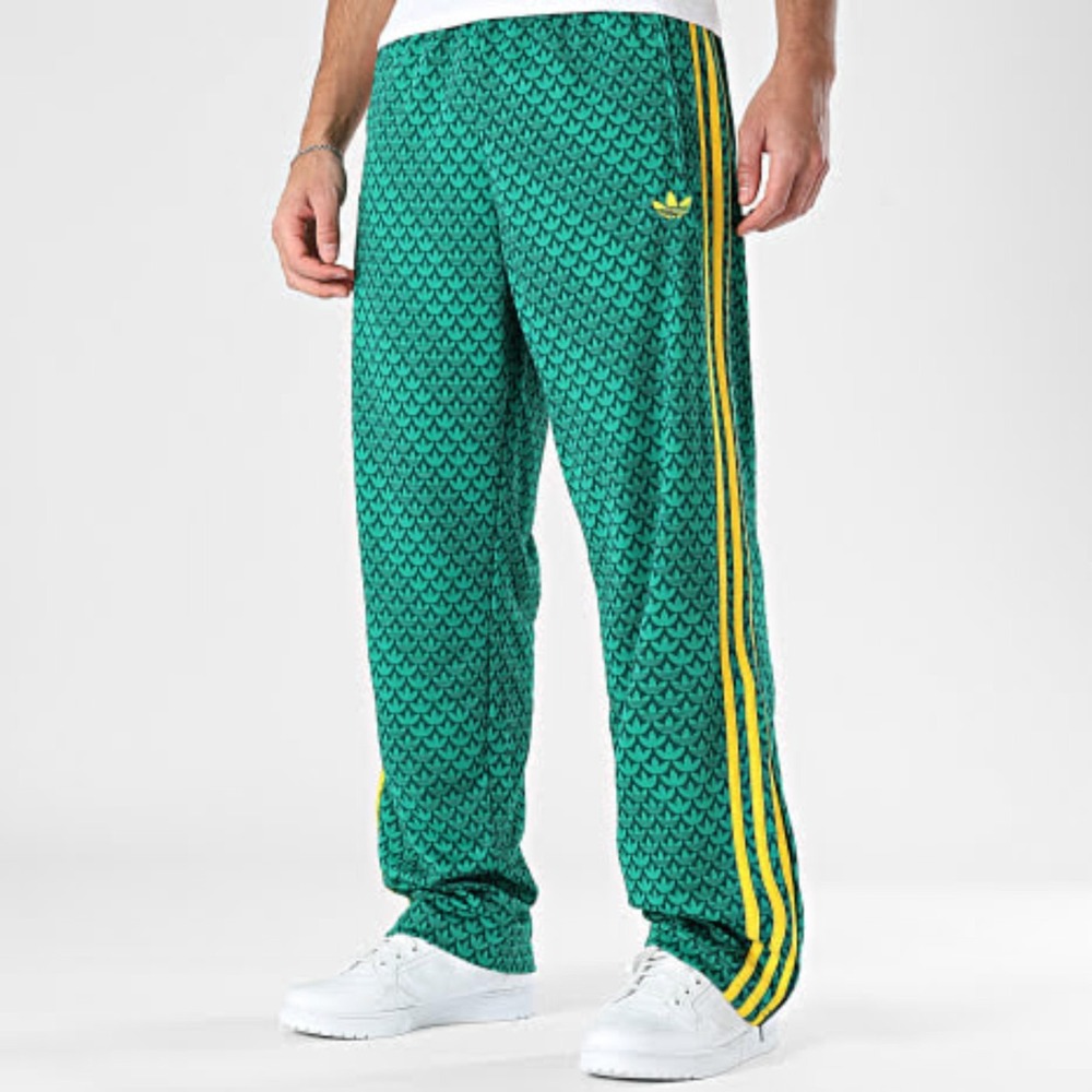 Mens Sz XL Adidas Track Pants Firebird Loose Monogram Elastic Waist Green KD0396